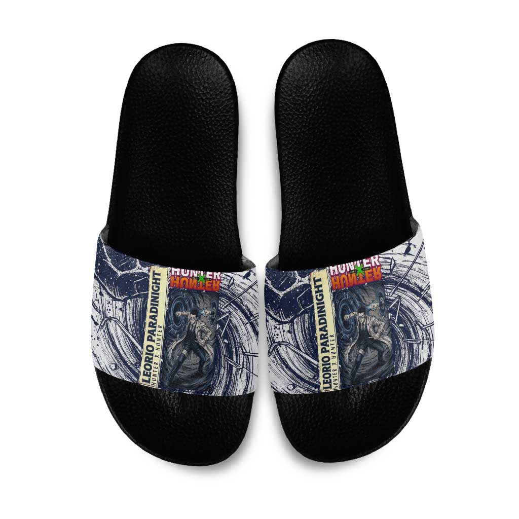 Leorio Paradinight Portal Energy Theme Slide Sandals with Dynamic Anime Artwork and Blue Grunge Design - The Mazicc