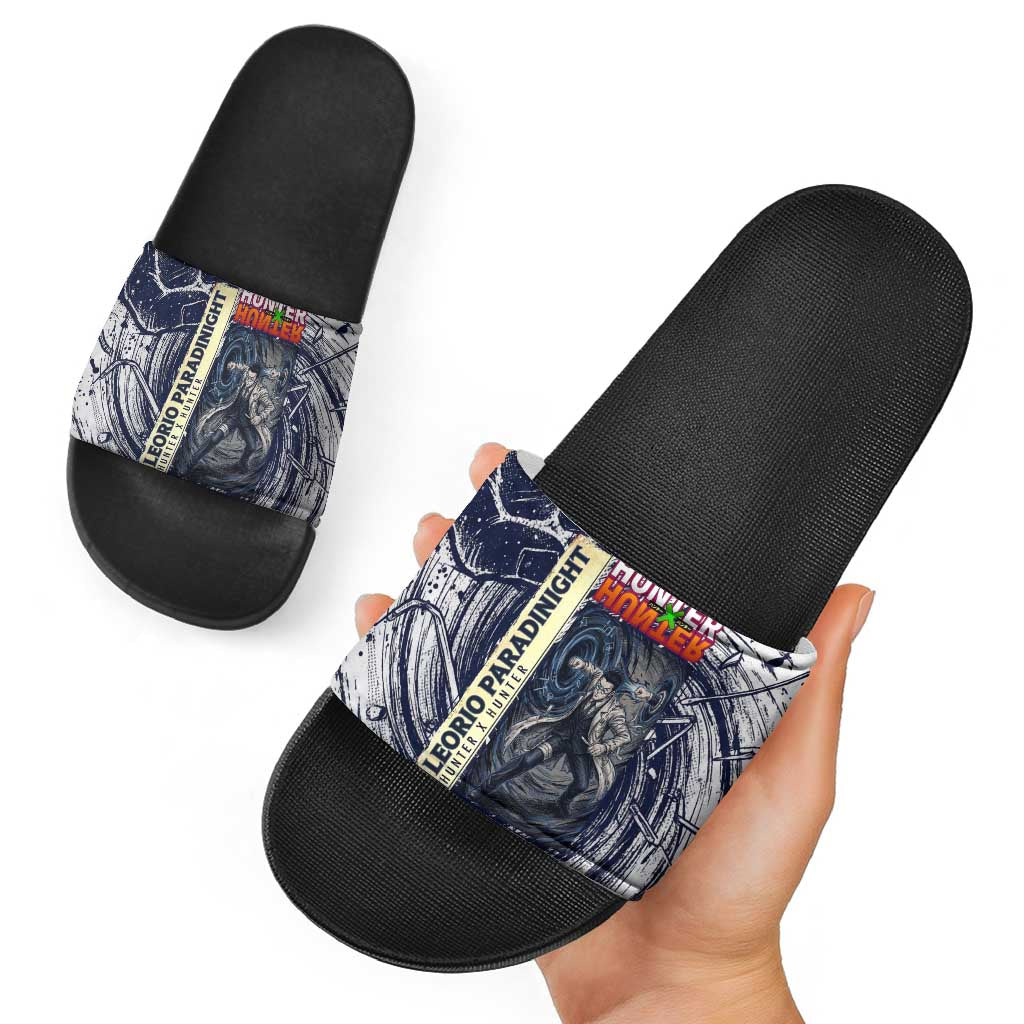 Leorio Paradinight Portal Energy Theme Slide Sandals with Dynamic Anime Artwork and Blue Grunge Design - The Mazicc