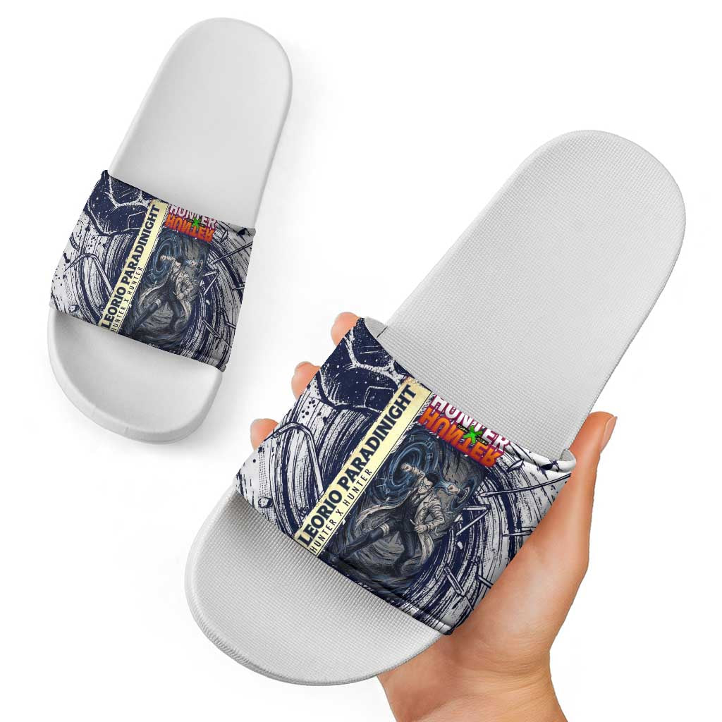 Leorio Paradinight Portal Energy Theme Slide Sandals with Dynamic Anime Artwork and Blue Grunge Design - The Mazicc