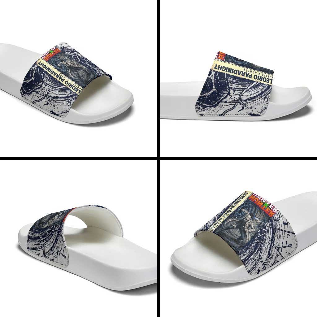 Leorio Paradinight Portal Energy Theme Slide Sandals with Dynamic Anime Artwork and Blue Grunge Design - The Mazicc