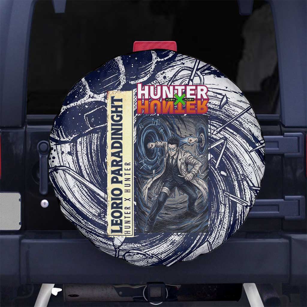 Leorio Paradinight Portal Energy Theme Spare Tire Cover with Dynamic Anime Artwork and Blue Grunge Design - The Mazicc