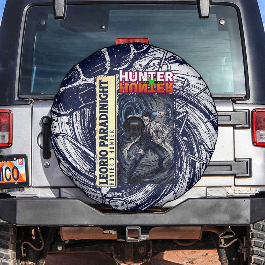 Leorio Paradinight Portal Energy Theme Spare Tire Cover with Dynamic Anime Artwork and Blue Grunge Design - The Mazicc