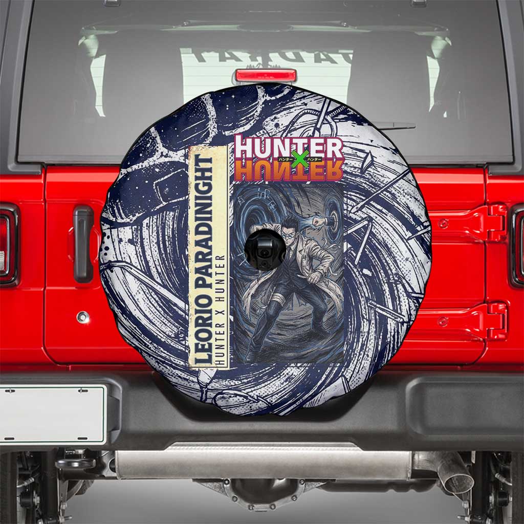 Leorio Paradinight Portal Energy Theme Spare Tire Cover with Dynamic Anime Artwork and Blue Grunge Design - The Mazicc