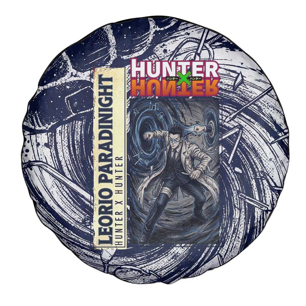 Leorio Paradinight Portal Energy Theme Spare Tire Cover with Dynamic Anime Artwork and Blue Grunge Design - The Mazicc