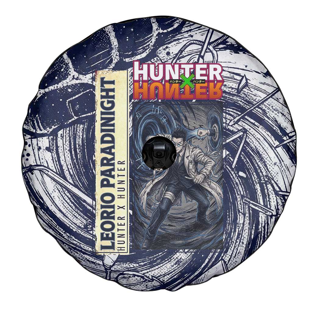 Leorio Paradinight Portal Energy Theme Spare Tire Cover with Dynamic Anime Artwork and Blue Grunge Design - The Mazicc