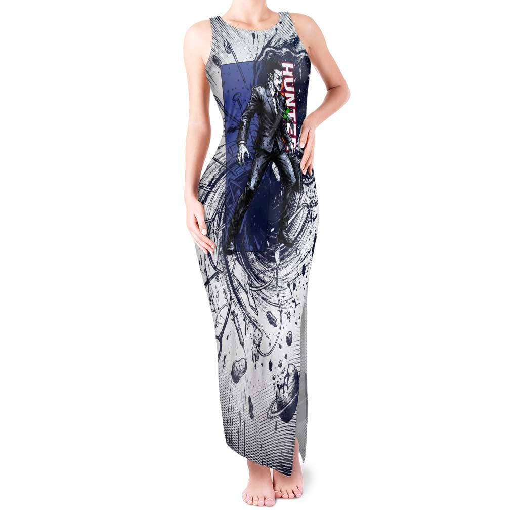 Leorio Paradinight Portal Energy Theme Tank Maxi Dress with Dynamic Anime Artwork and Blue Grunge Design - The Mazicc
