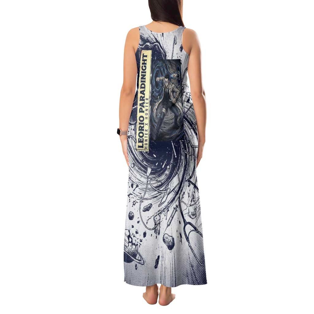 Leorio Paradinight Portal Energy Theme Tank Maxi Dress with Dynamic Anime Artwork and Blue Grunge Design - The Mazicc