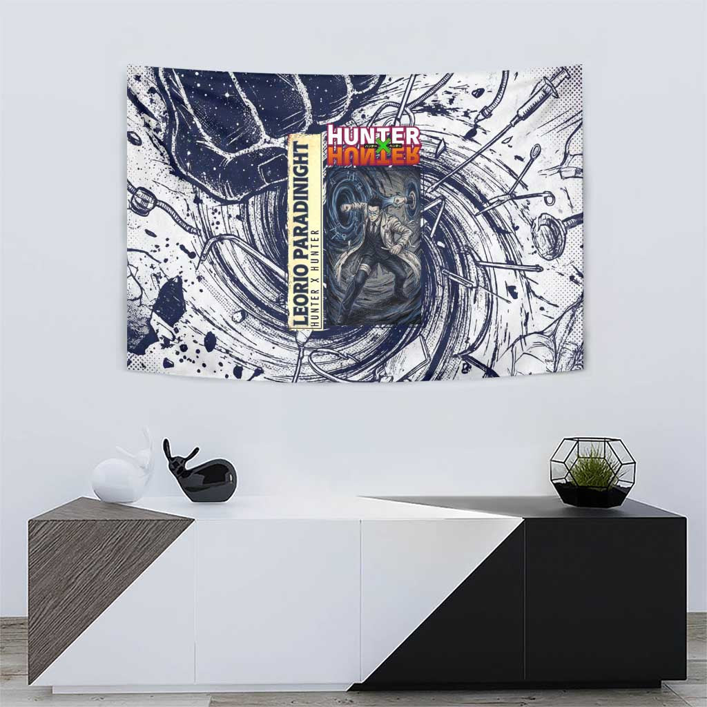 Leorio Paradinight Portal Energy Theme Tapestry with Dynamic Anime Artwork and Blue Grunge Design - The Mazicc