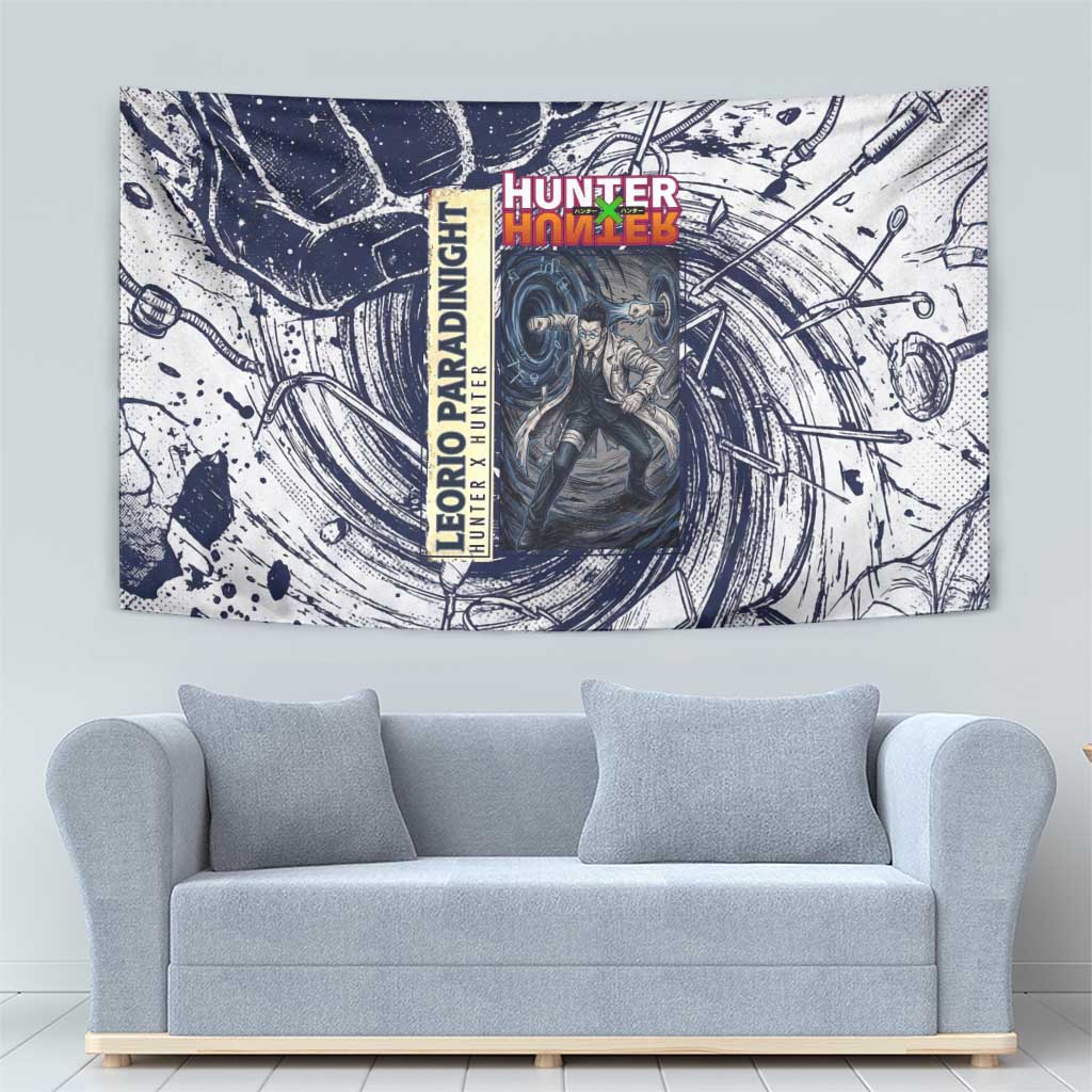Leorio Paradinight Portal Energy Theme Tapestry with Dynamic Anime Artwork and Blue Grunge Design - The Mazicc