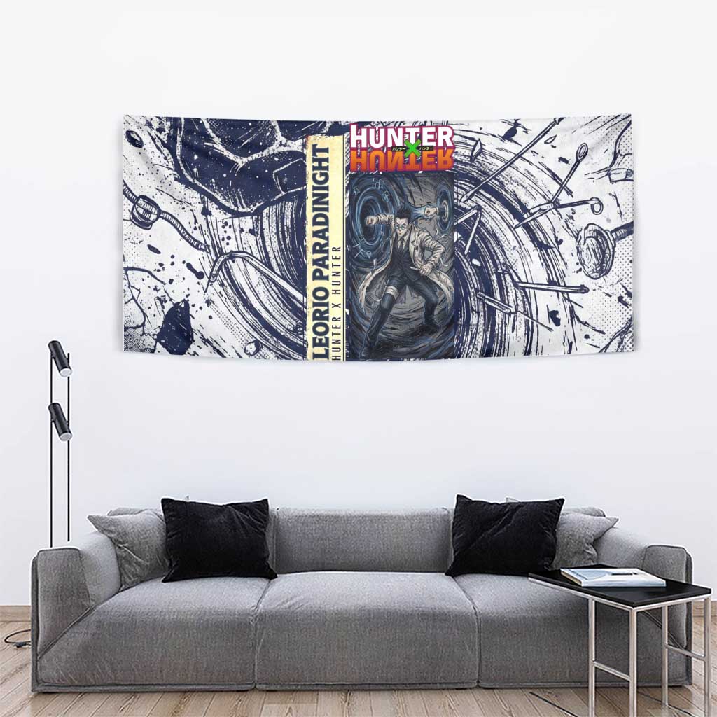 Leorio Paradinight Portal Energy Theme Tapestry with Dynamic Anime Artwork and Blue Grunge Design - The Mazicc