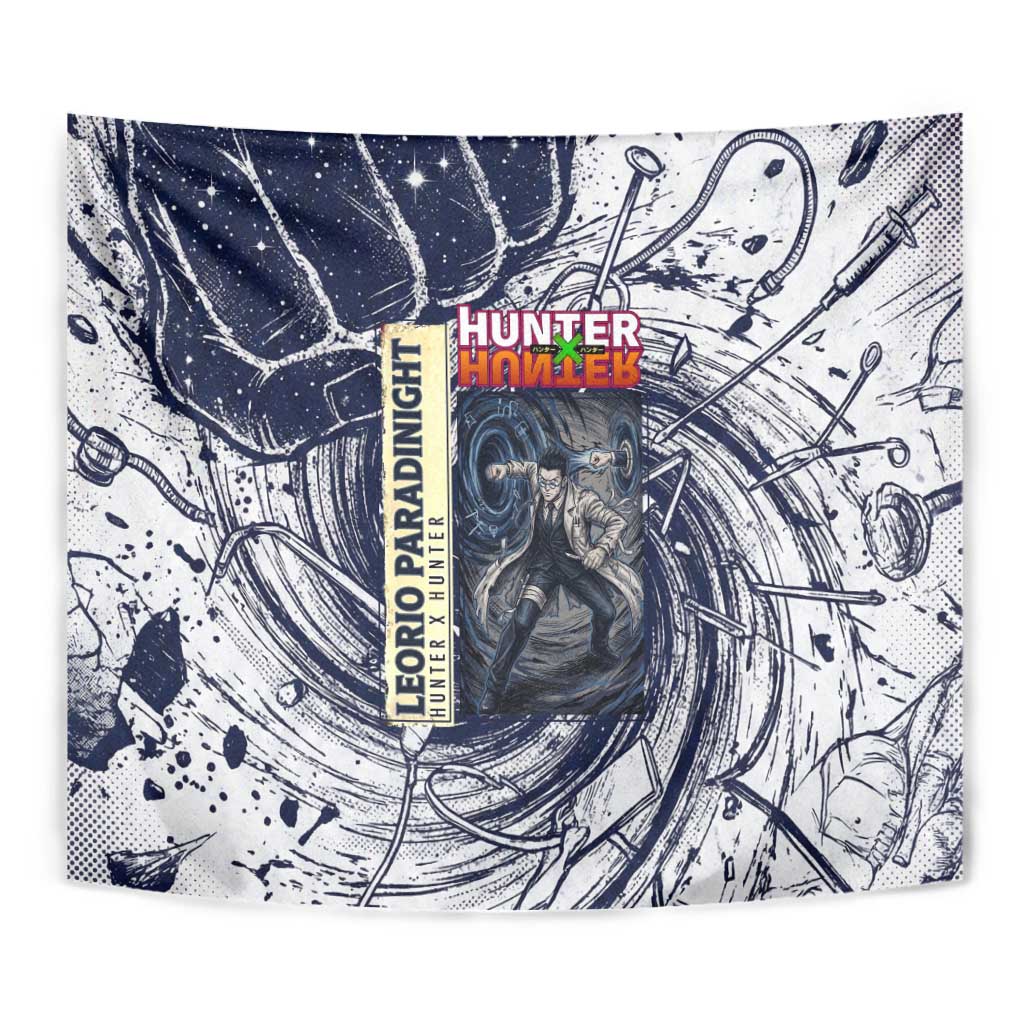 Leorio Paradinight Portal Energy Theme Tapestry with Dynamic Anime Artwork and Blue Grunge Design - The Mazicc