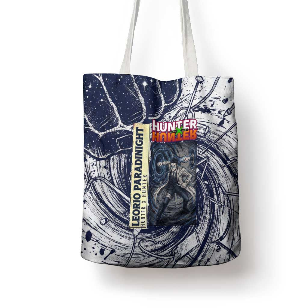 Leorio Paradinight Portal Energy Theme Tote Bag with Dynamic Anime Artwork and Blue Grunge Design - The Mazicc
