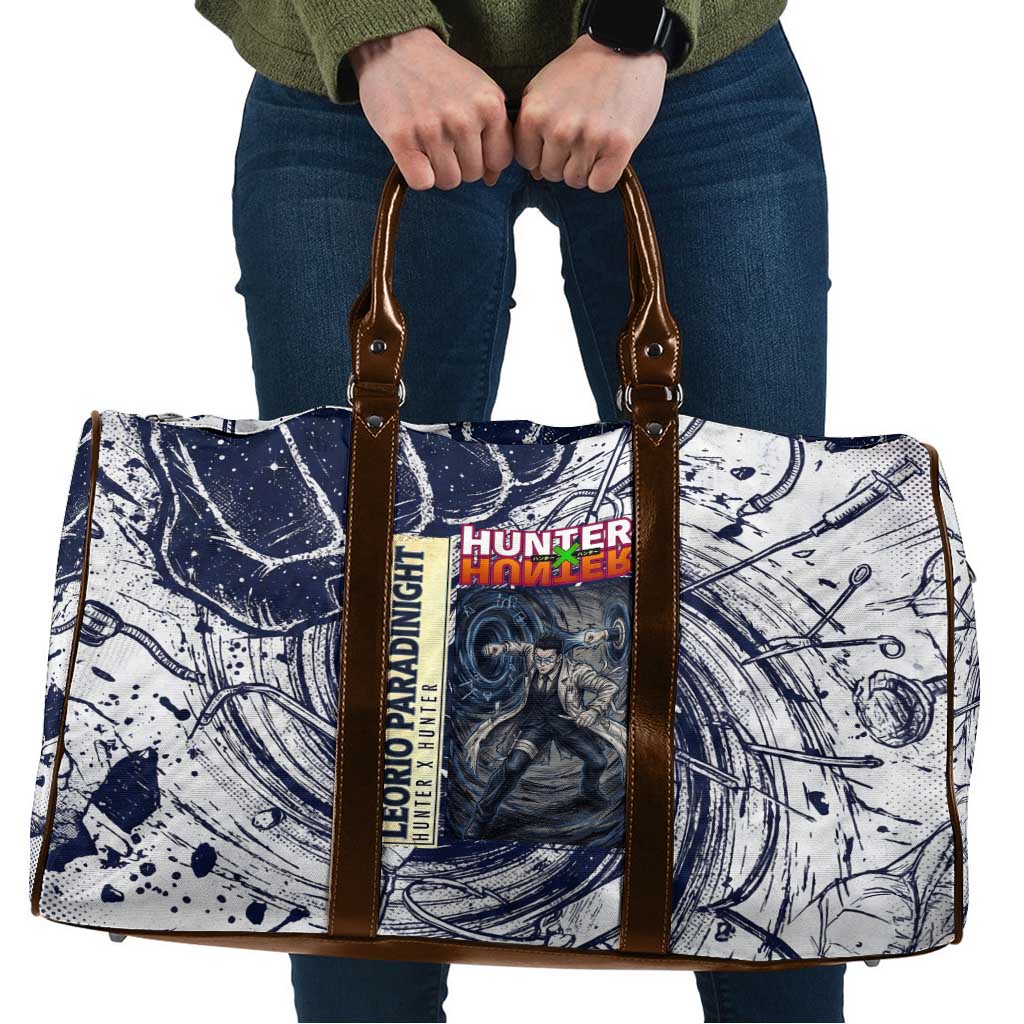 Leorio Paradinight Portal Energy Theme Travel Bag with Dynamic Anime Artwork and Blue Grunge Design - The Mazicc