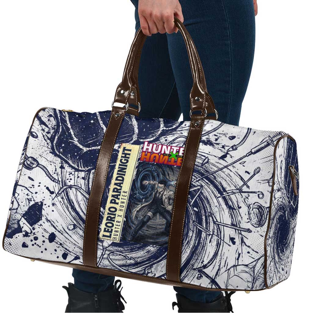 Leorio Paradinight Portal Energy Theme Travel Bag with Dynamic Anime Artwork and Blue Grunge Design - The Mazicc