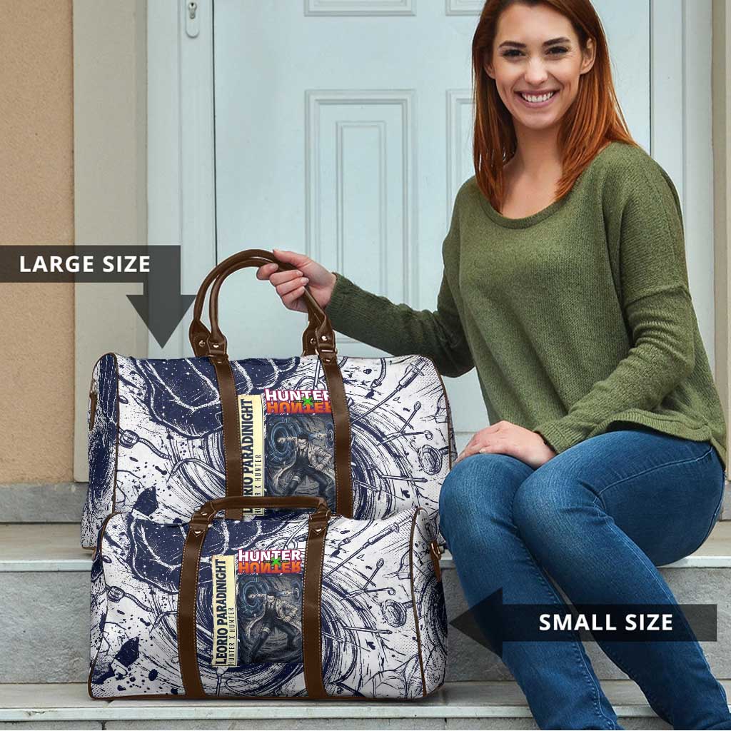 Leorio Paradinight Portal Energy Theme Travel Bag with Dynamic Anime Artwork and Blue Grunge Design - The Mazicc