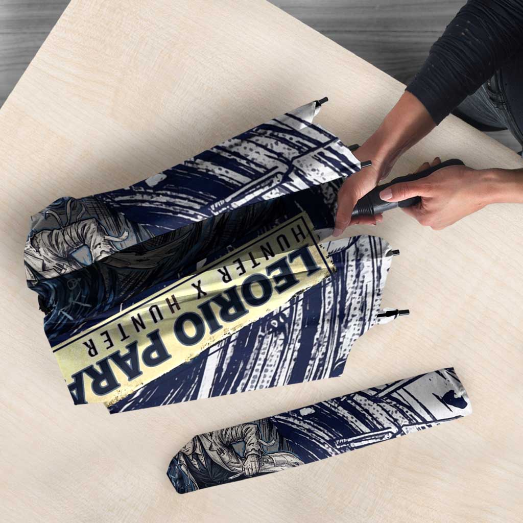 Leorio Paradinight Portal Energy Theme Umbrella with Dynamic Anime Artwork and Blue Grunge Design - The Mazicc