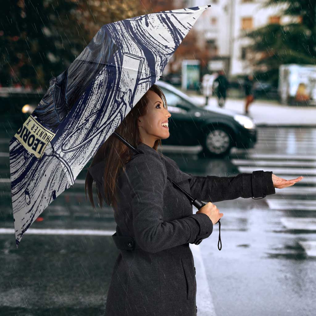 Leorio Paradinight Portal Energy Theme Umbrella with Dynamic Anime Artwork and Blue Grunge Design - The Mazicc