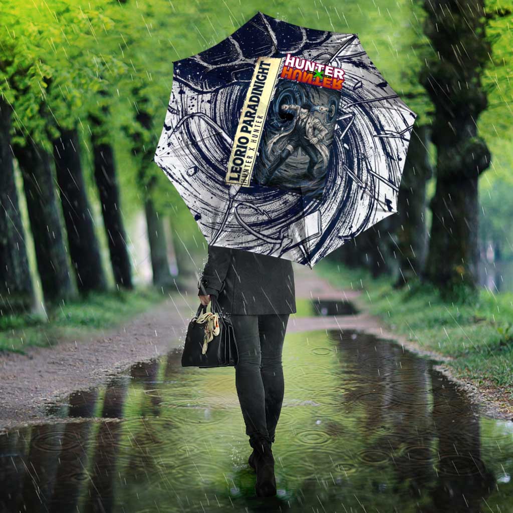 Leorio Paradinight Portal Energy Theme Umbrella with Dynamic Anime Artwork and Blue Grunge Design - The Mazicc