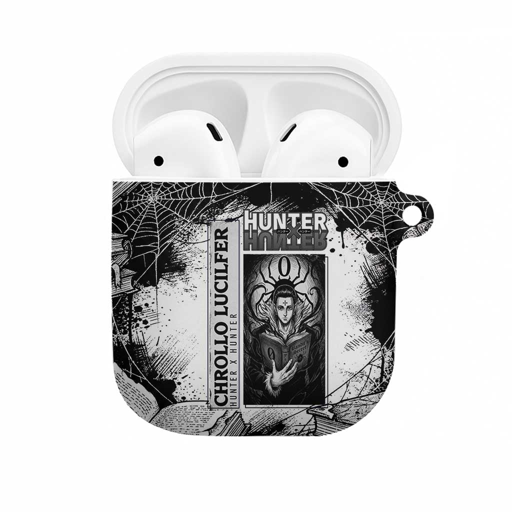 Chrollo Lucilfer Gothic Style AirPods Case with Spider Webs, Grimoire Illustration and Monochrome Design - The Mazicc