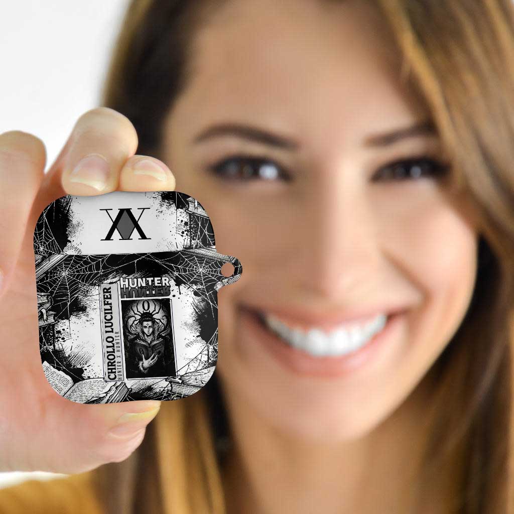 Chrollo Lucilfer Gothic Style AirPods Case with Spider Webs, Grimoire Illustration and Monochrome Design - The Mazicc