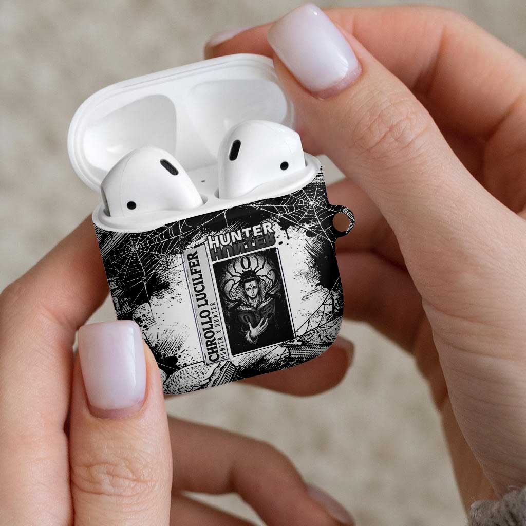 Chrollo Lucilfer Gothic Style AirPods Case with Spider Webs, Grimoire Illustration and Monochrome Design - The Mazicc