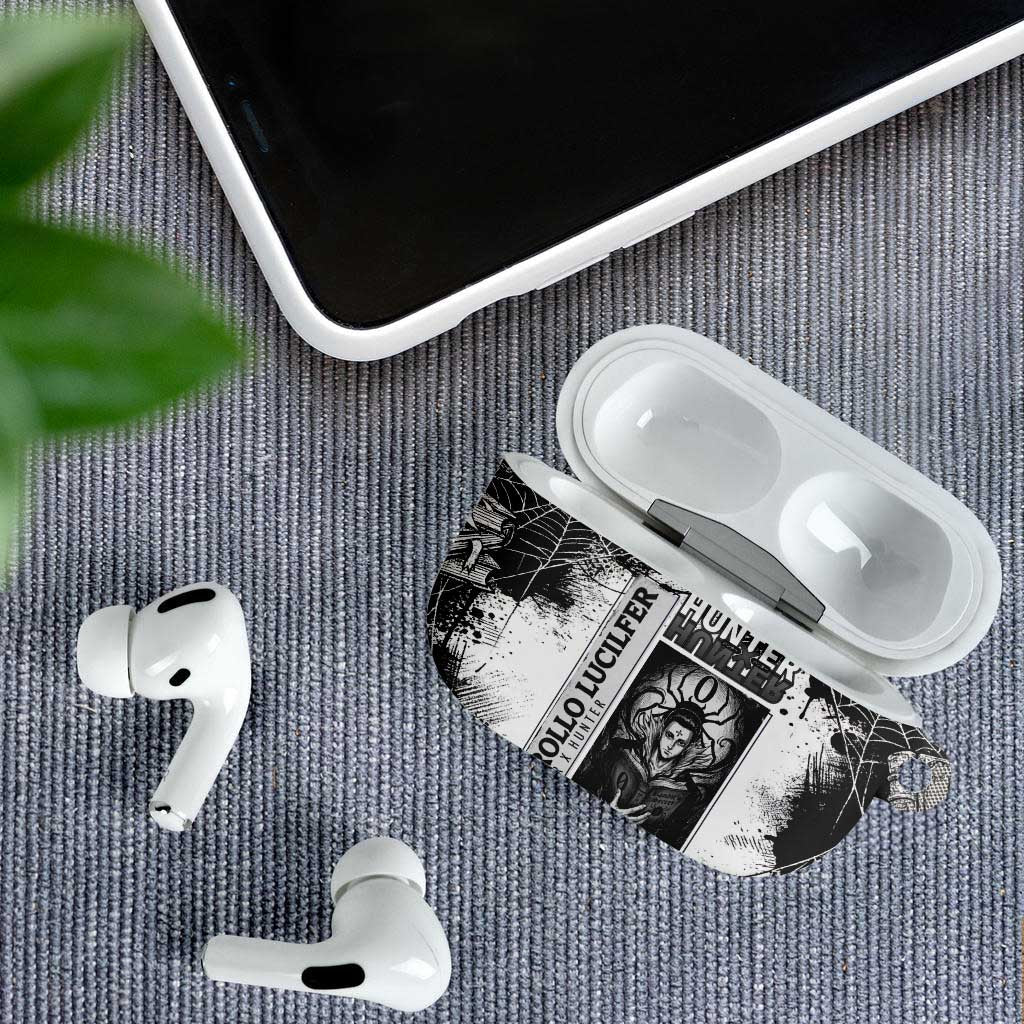 Chrollo Lucilfer Gothic Style AirPods Case with Spider Webs, Grimoire Illustration and Monochrome Design - The Mazicc