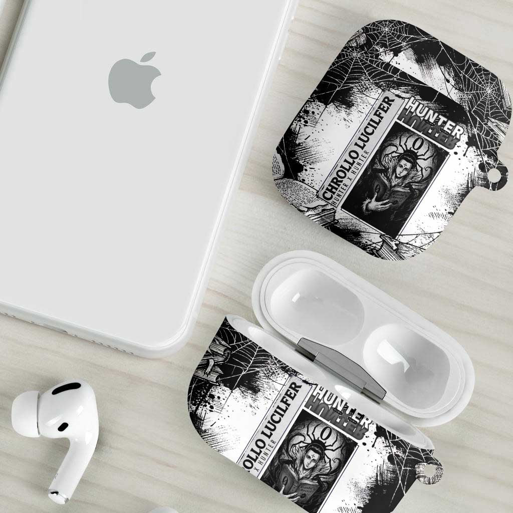 Chrollo Lucilfer Gothic Style AirPods Case with Spider Webs, Grimoire Illustration and Monochrome Design - The Mazicc