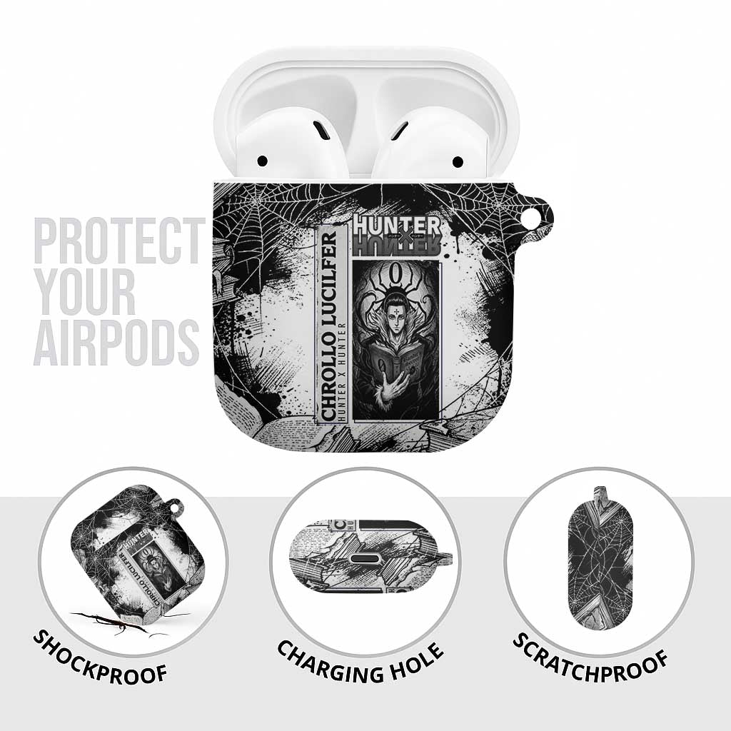 Chrollo Lucilfer Gothic Style AirPods Case with Spider Webs, Grimoire Illustration and Monochrome Design - The Mazicc