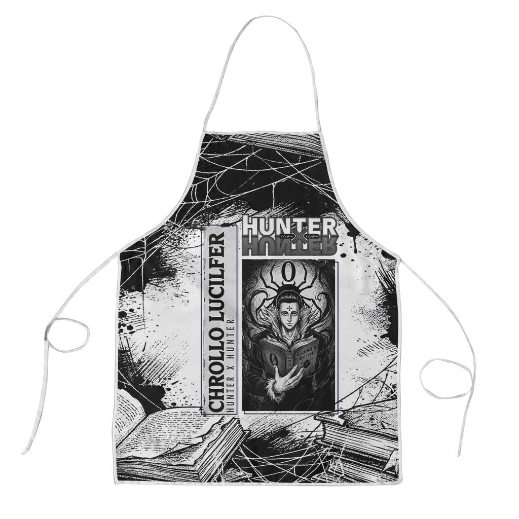 Chrollo Lucilfer Gothic Style Apron with Spider Webs, Grimoire Illustration and Monochrome Design - The Mazicc