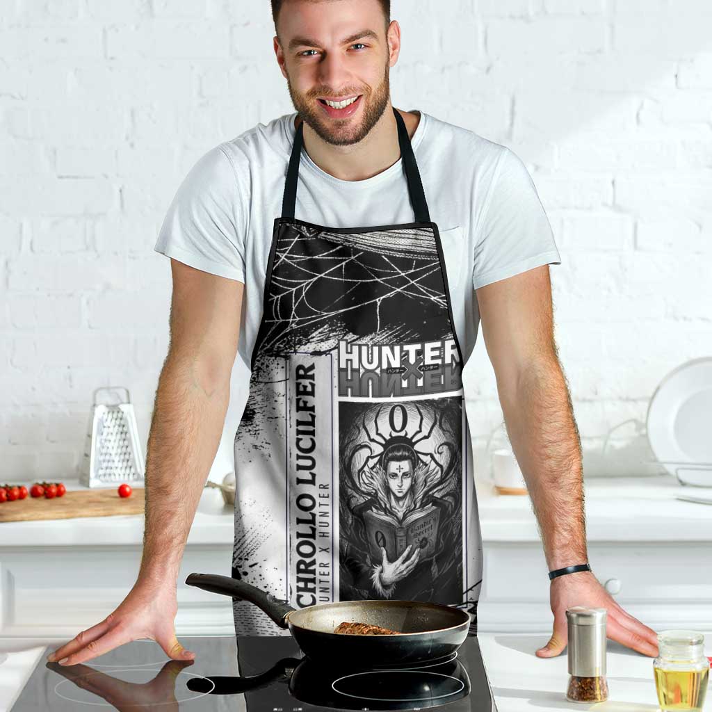 Chrollo Lucilfer Gothic Style Apron with Spider Webs, Grimoire Illustration and Monochrome Design - The Mazicc
