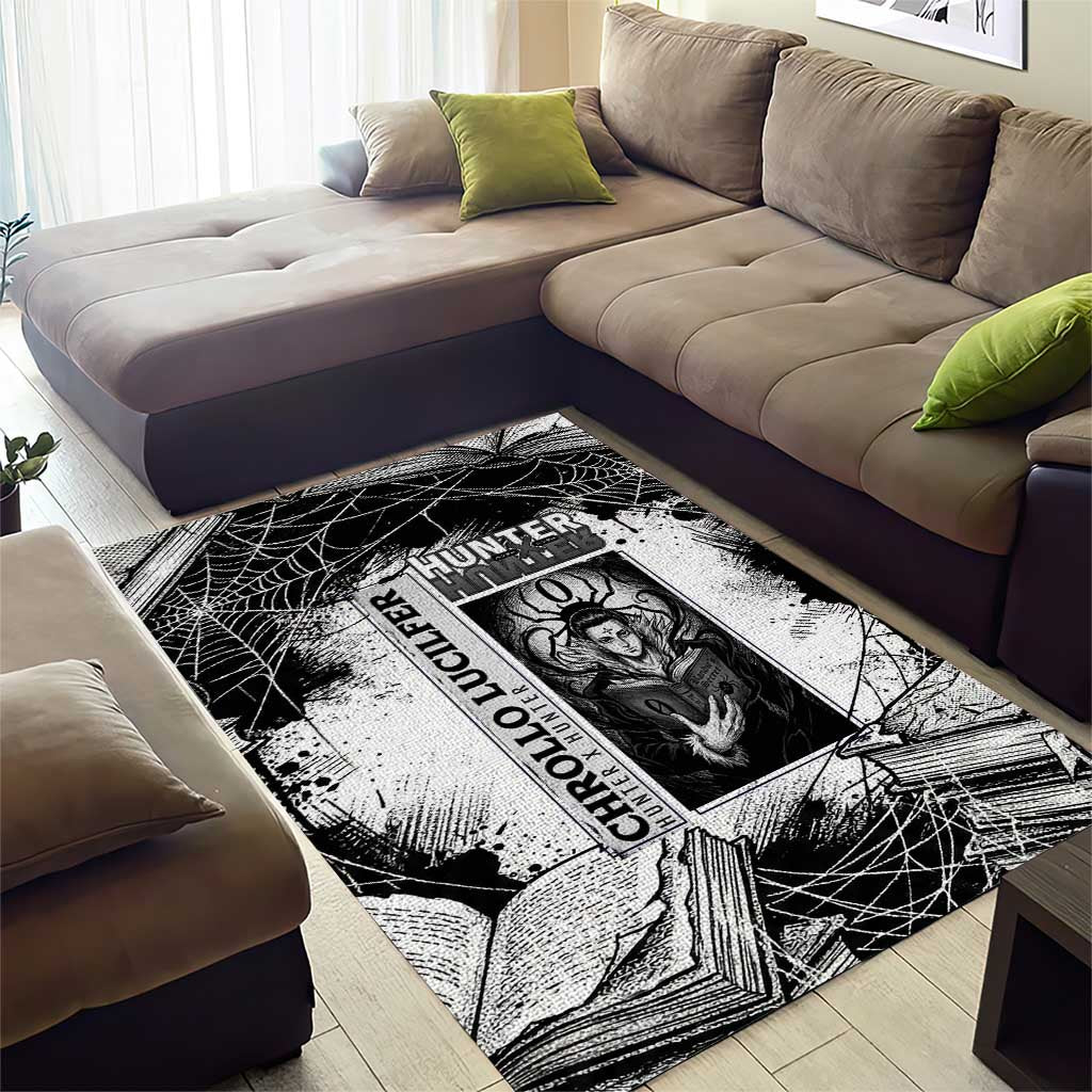 Chrollo Lucilfer Gothic Style Area Rug with Spider Webs, Grimoire Illustration and Monochrome Design - The Mazicc