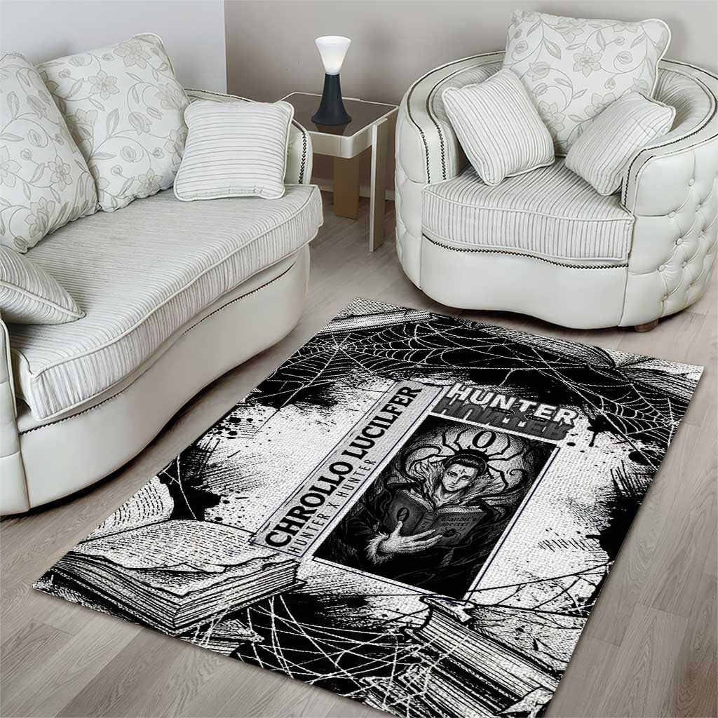 Chrollo Lucilfer Gothic Style Area Rug with Spider Webs, Grimoire Illustration and Monochrome Design - The Mazicc