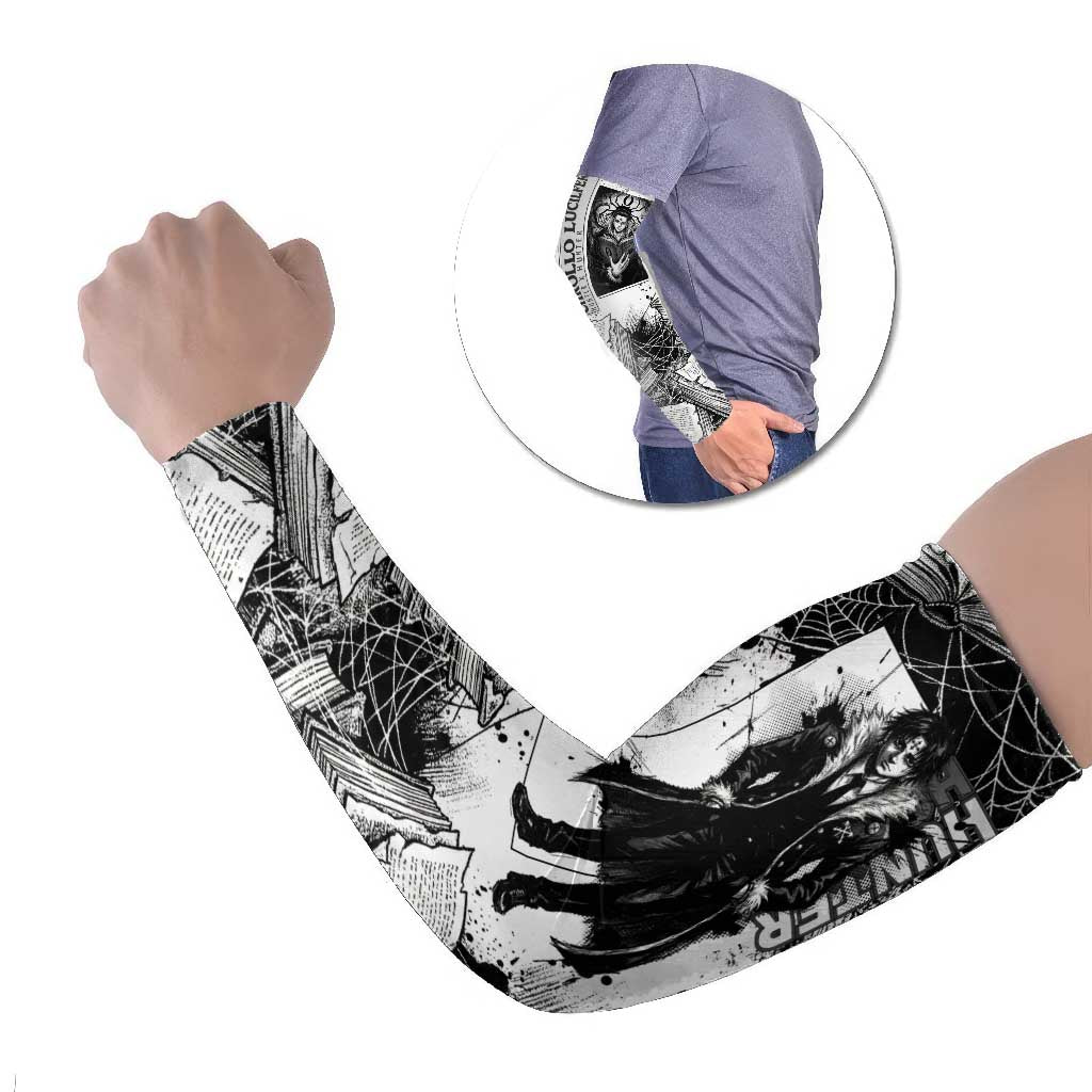 Chrollo Lucilfer Gothic Style Arm Sleeves with Spider Webs, Grimoire Illustration and Monochrome Design - The Mazicc