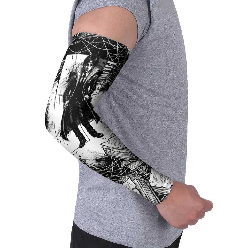 Chrollo Lucilfer Gothic Style Arm Sleeves with Spider Webs, Grimoire Illustration and Monochrome Design - The Mazicc