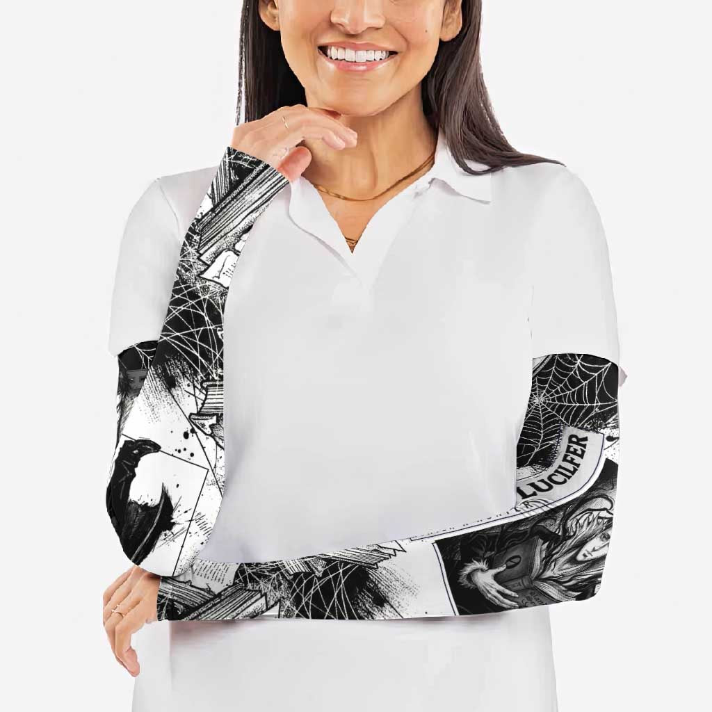 Chrollo Lucilfer Gothic Style Arm Sleeves with Spider Webs, Grimoire Illustration and Monochrome Design - The Mazicc