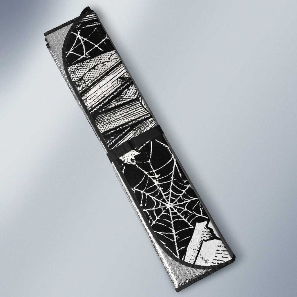 Chrollo Lucilfer Gothic Style Auto Sun Shade with Spider Webs, Grimoire Illustration and Monochrome Design - The Mazicc
