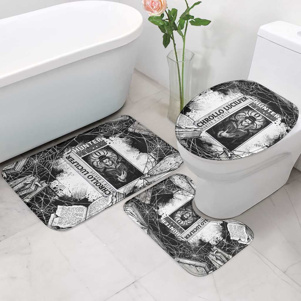Chrollo Lucilfer Gothic Style Bathroom Set with Spider Webs, Grimoire Illustration and Monochrome Design - The Mazicc