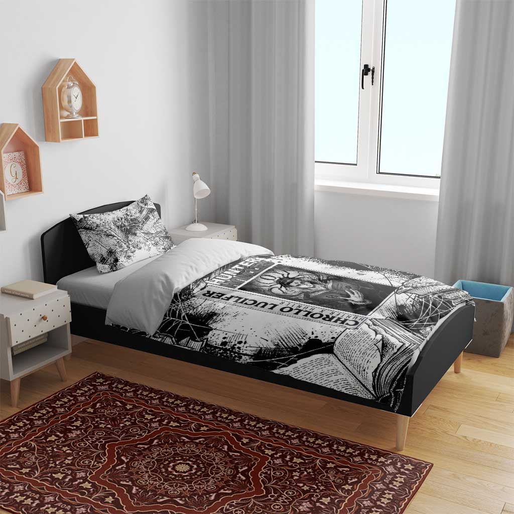 Chrollo Lucilfer Gothic Style Bedding Set with Spider Webs, Grimoire Illustration and Monochrome Design - The Mazicc