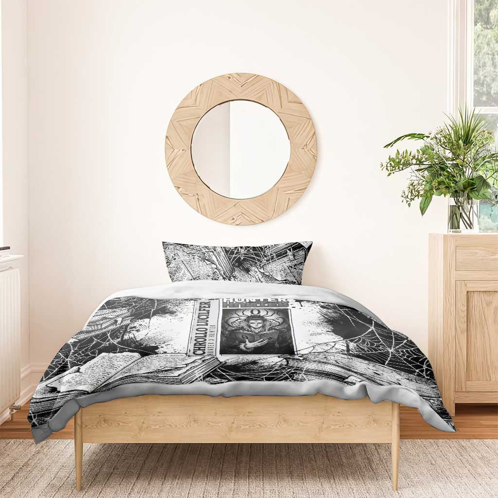 Chrollo Lucilfer Gothic Style Bedding Set with Spider Webs, Grimoire Illustration and Monochrome Design - The Mazicc