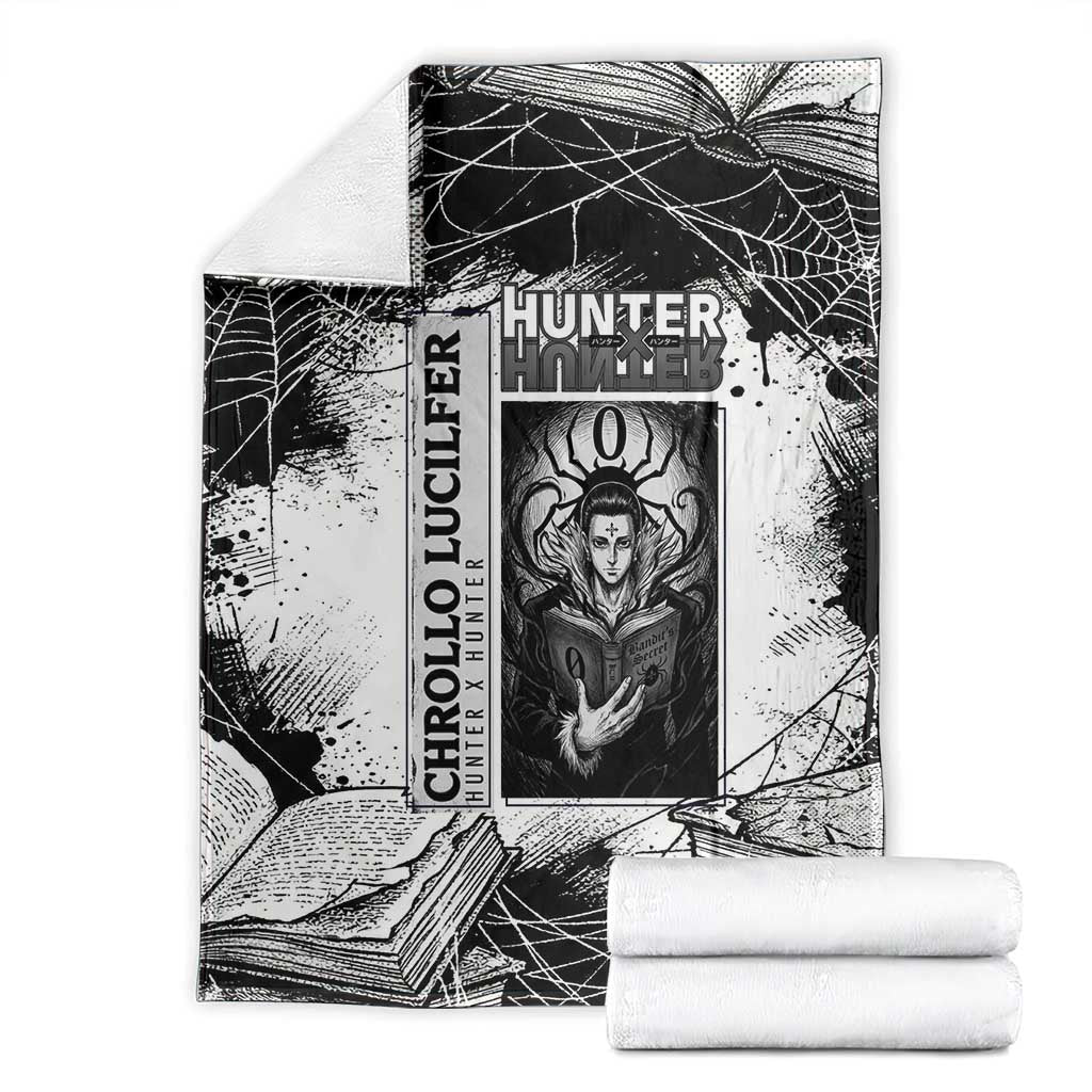 Chrollo Lucilfer Gothic Style Blanket with Spider Webs, Grimoire Illustration and Monochrome Design - The Mazicc