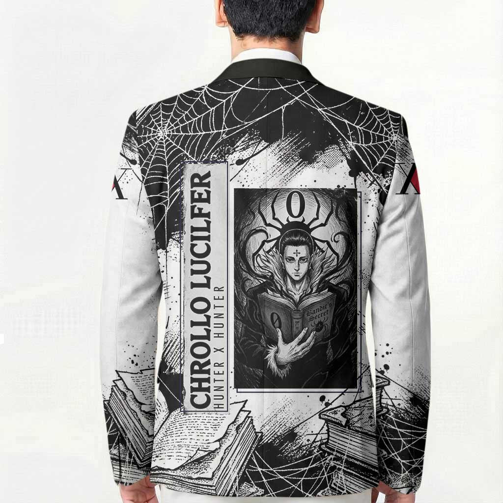 Chrollo Lucilfer Gothic Style Blazer with Spider Webs, Grimoire Illustration and Monochrome Design - The Mazicc
