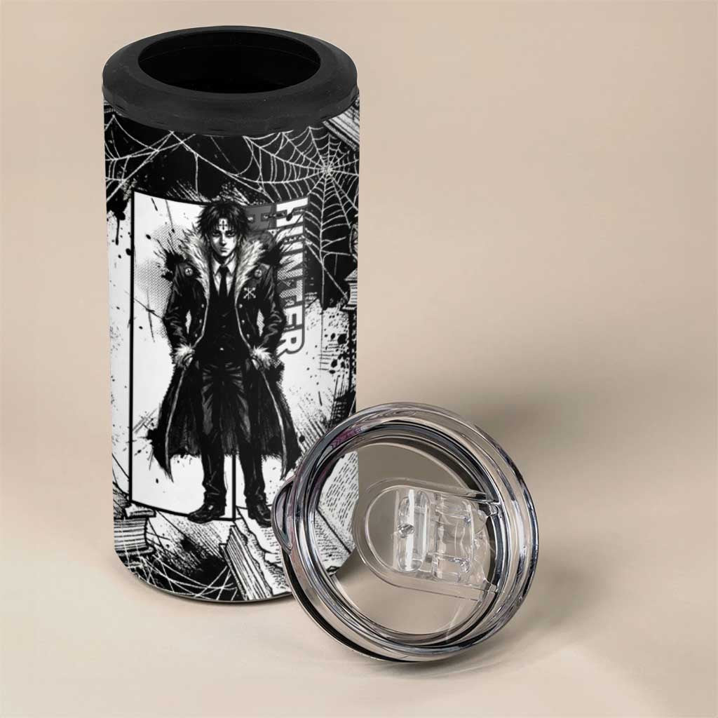 Chrollo Lucilfer Gothic Style 4 in 1 Can Cooler Tumbler with Spider Webs, Grimoire Illustration and Monochrome Design - The Mazicc