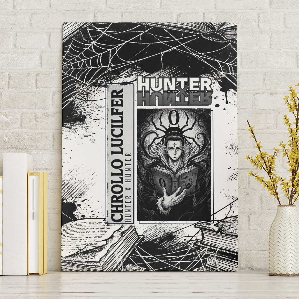 Chrollo Lucilfer Gothic Style Canvas Wall Art with Spider Webs, Grimoire Illustration and Monochrome Design - The Mazicc