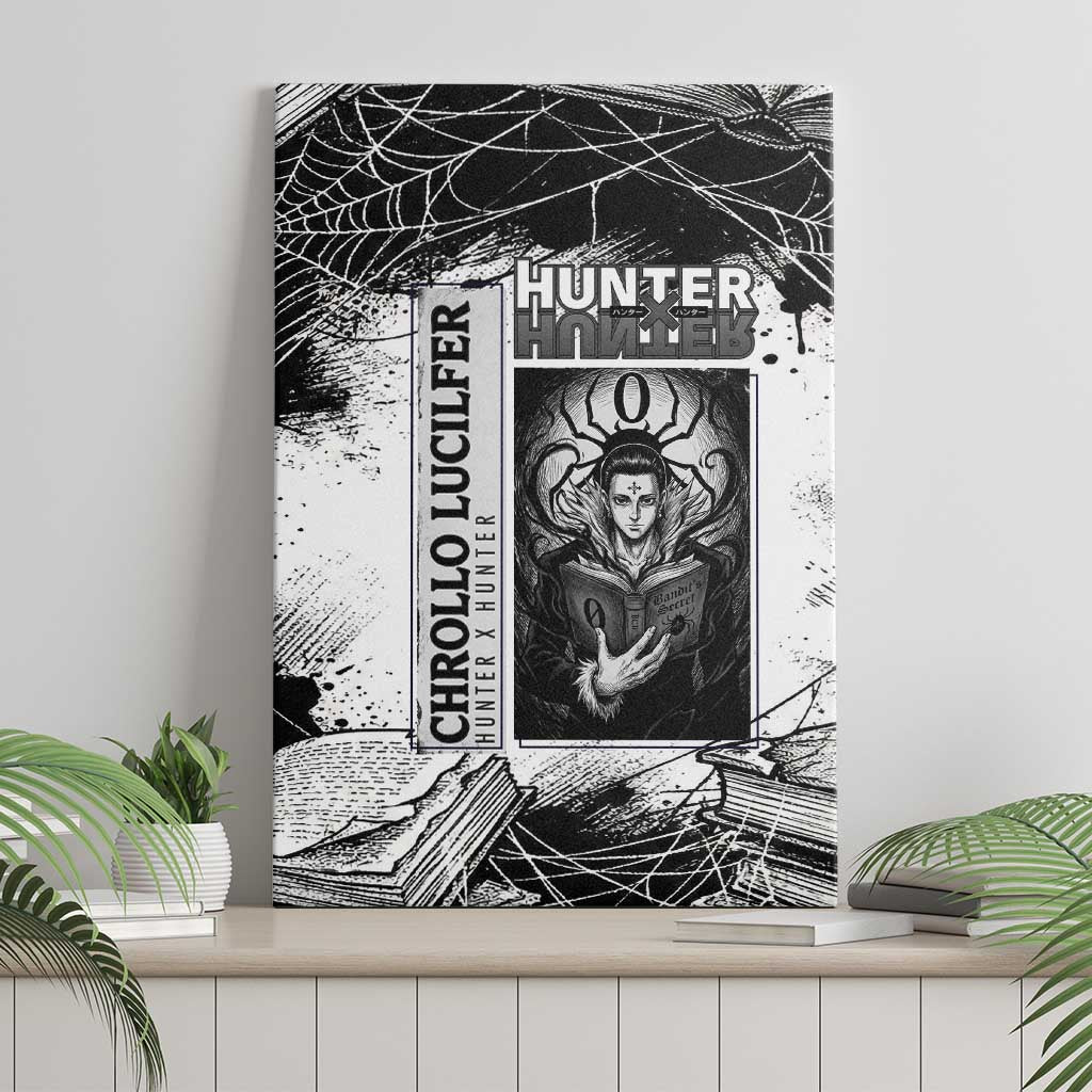 Chrollo Lucilfer Gothic Style Canvas Wall Art with Spider Webs, Grimoire Illustration and Monochrome Design - The Mazicc