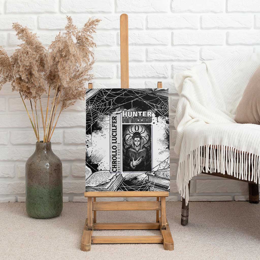 Chrollo Lucilfer Gothic Style Canvas Wall Art with Spider Webs, Grimoire Illustration and Monochrome Design - The Mazicc