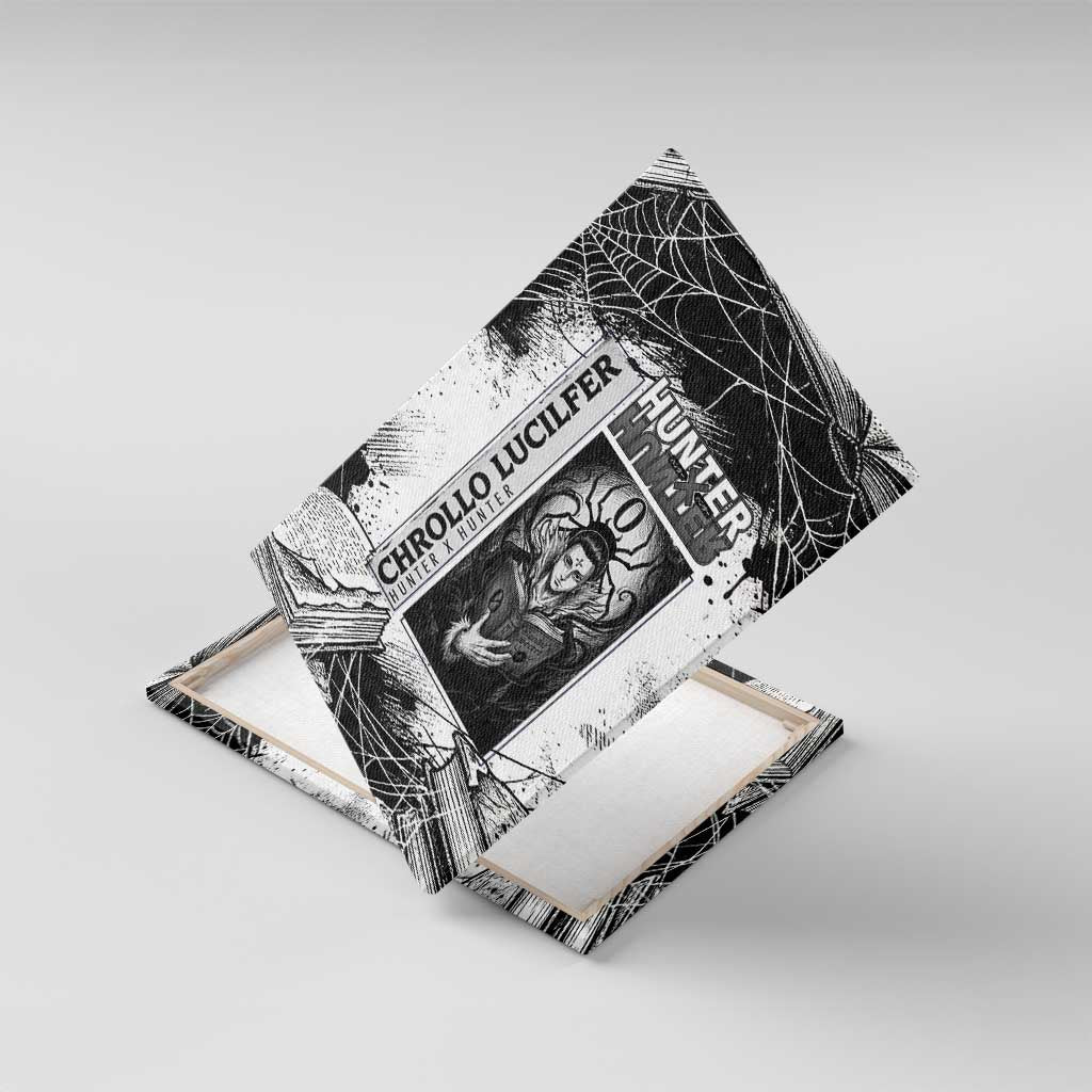 Chrollo Lucilfer Gothic Style Canvas Wall Art with Spider Webs, Grimoire Illustration and Monochrome Design - The Mazicc