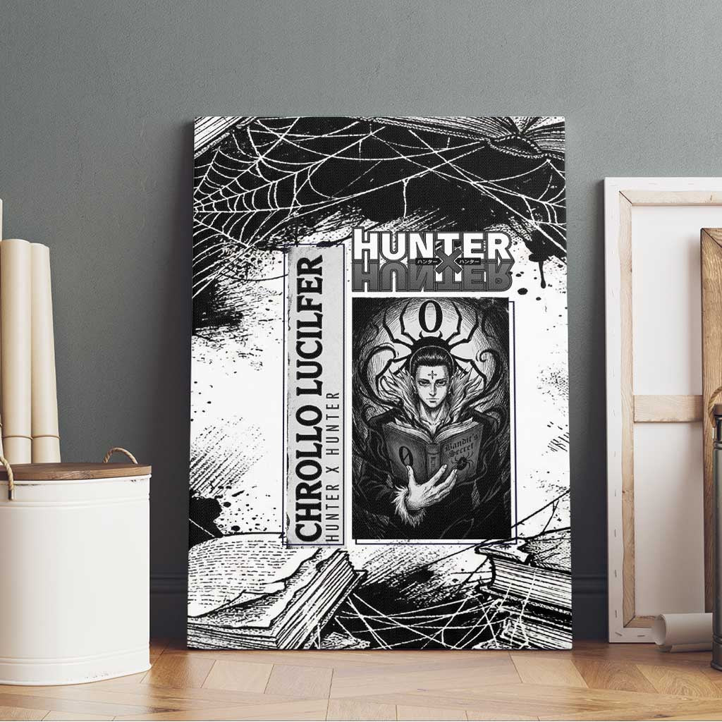 Chrollo Lucilfer Gothic Style Canvas Wall Art with Spider Webs, Grimoire Illustration and Monochrome Design - The Mazicc