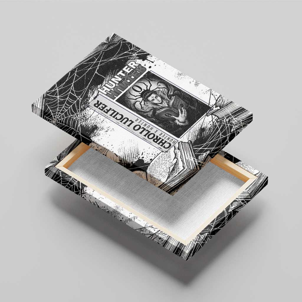 Chrollo Lucilfer Gothic Style Canvas Wall Art with Spider Webs, Grimoire Illustration and Monochrome Design - The Mazicc