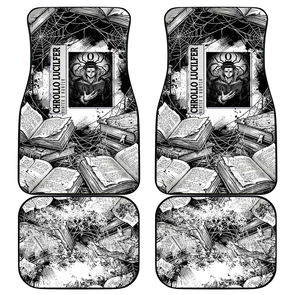 Chrollo Lucilfer Gothic Style Car Mats with Spider Webs, Grimoire Illustration and Monochrome Design - The Mazicc