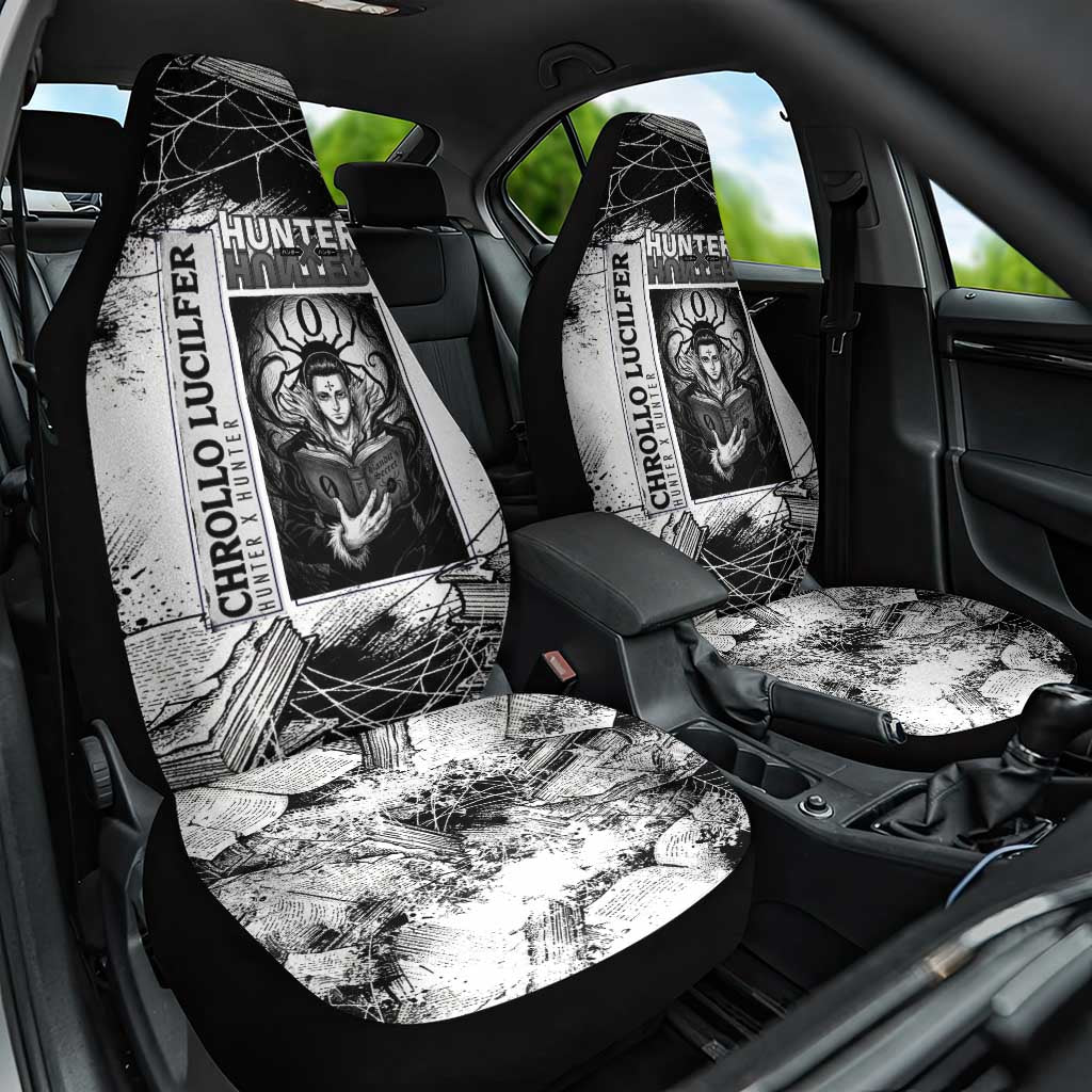 Chrollo Lucilfer Gothic Style Car Seat Cover with Spider Webs, Grimoire Illustration and Monochrome Design - The Mazicc